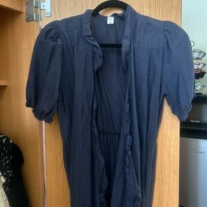 Navy Blue Puff Sleeve Wrap Dress